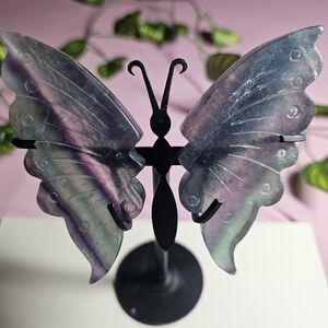 Rainbow Fluorite Butterfly Wings With Stand
